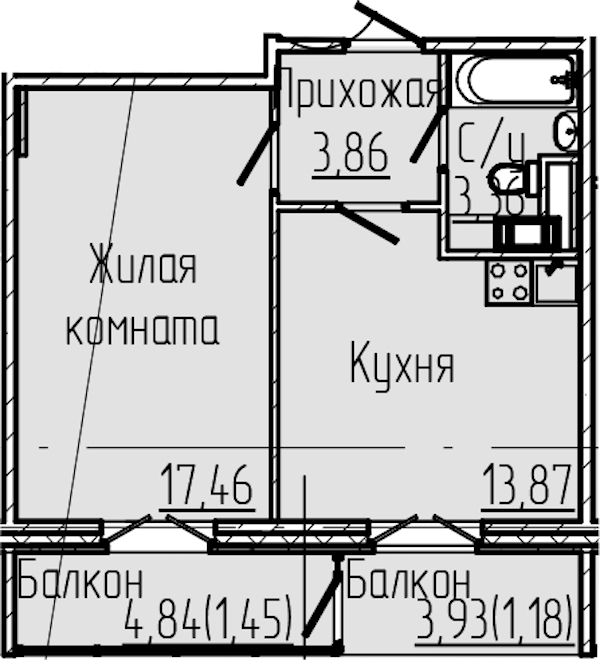 1-комнатная квартира 41.42 м², 5/8 эт., ЖК «SERTOLOVO PARK»